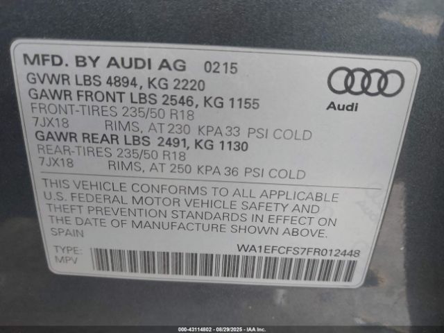 2015 AUDI Q3 WA1EFCFS7FR012448 Photo 8