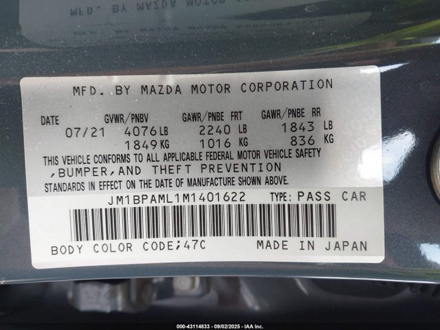 Mazda py 2021 JM1BPAML1M1401622 Image 9