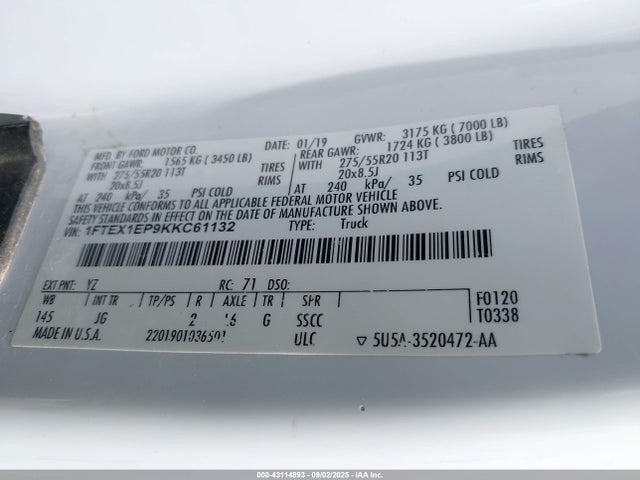 Ford 2.7l-4v 2019 1FTEX1EP9KKC61132 Image 9