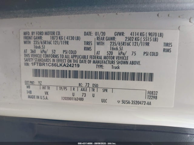Ford 3.5l v6 cyclone 2020 1FTBR1C86LKA24219 Image 9