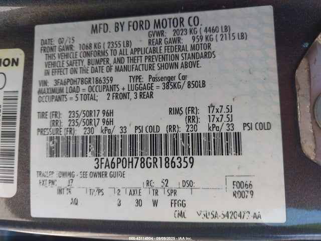 Ford 2016 2016 3FA6P0H78GR186359 Image 9