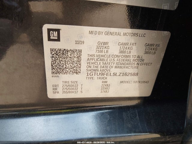 1GTU9FEL5LZ162588 GMC l87 - di dfm, alum, gen 5