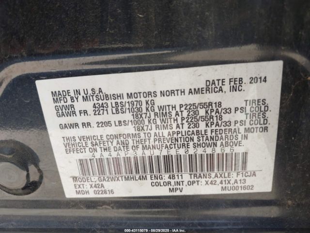 2014 MITSUBISHI OUTLANDER SPORT 4A4AP3AU7EE024866 Photo 8