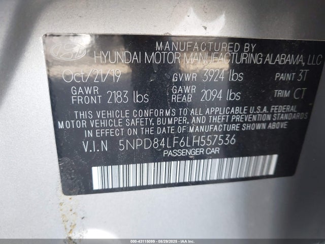 5NPD84LF6LH557536 Hyundai mpi nu