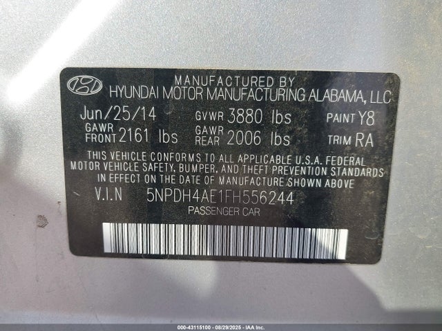 Hyundai dohc mpi nu 2015 5NPDH4AE1FH556244 Image 9