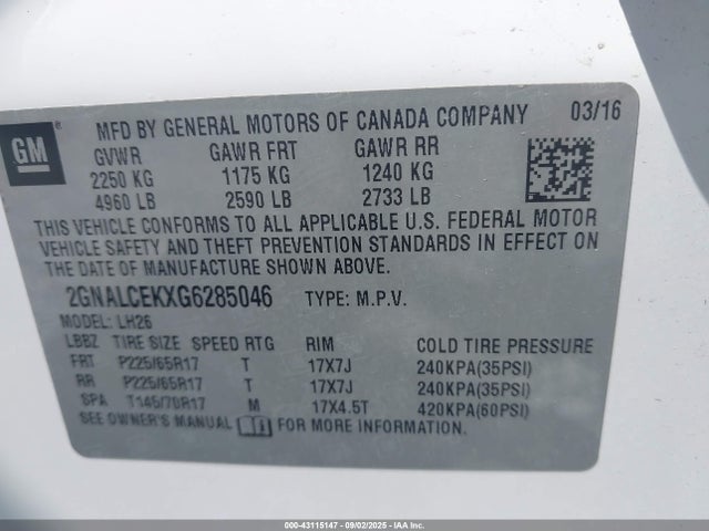 Chevrolet lea - e85 max, aluminum 2016 2GNALCEKXG6285046 Image 9