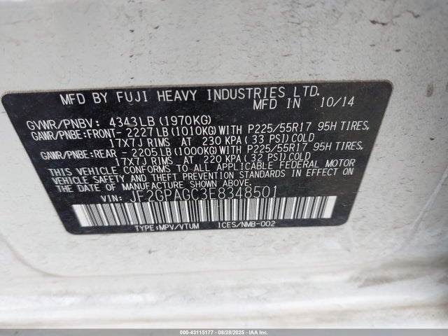 Subaru 2.0l na 2014 JF2GPAGC3E8348501 Image 9