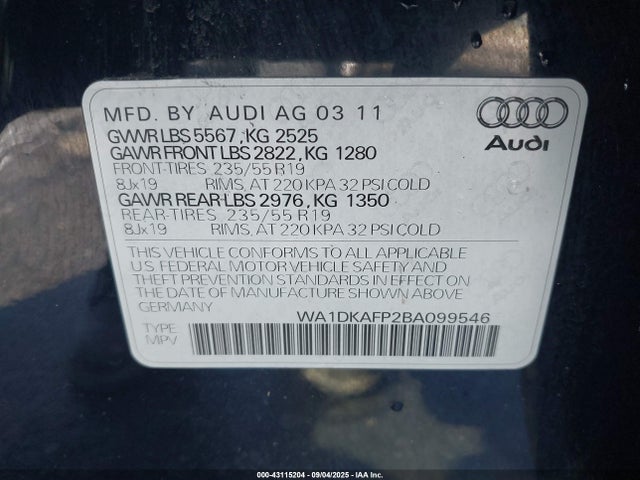 2011 AUDI Q5 WA1DKAFP2BA099546 Photo 8