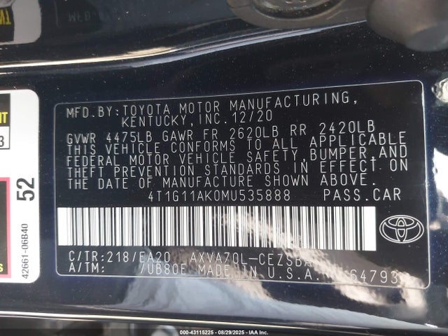 4T1G11AK0MU535888 Toyota a25a-fks