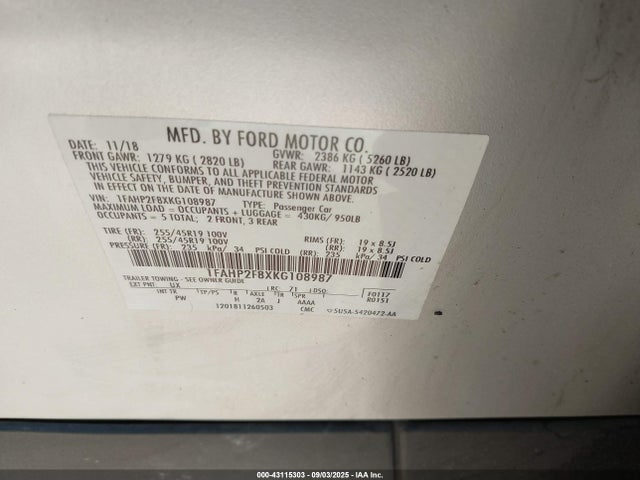 1FAHP2F8XKG108987 Ford 2019