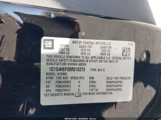 2013 CADILLAC ESCALADE ESV 1GYS4HEF0DR216273 Photo 8