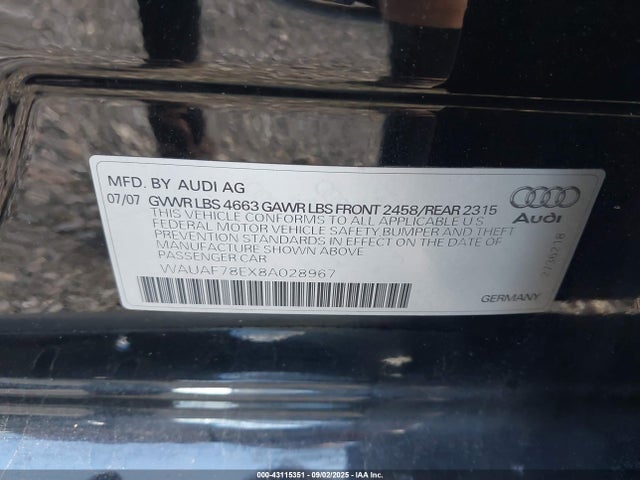 2008 AUDI A4 WAUAF78EX8A028967 Photo 8