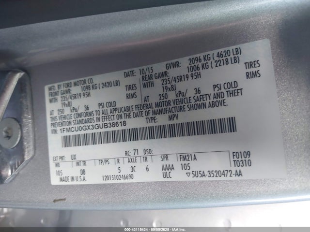 1FMCU0GX3GUB38618 Ford 2016