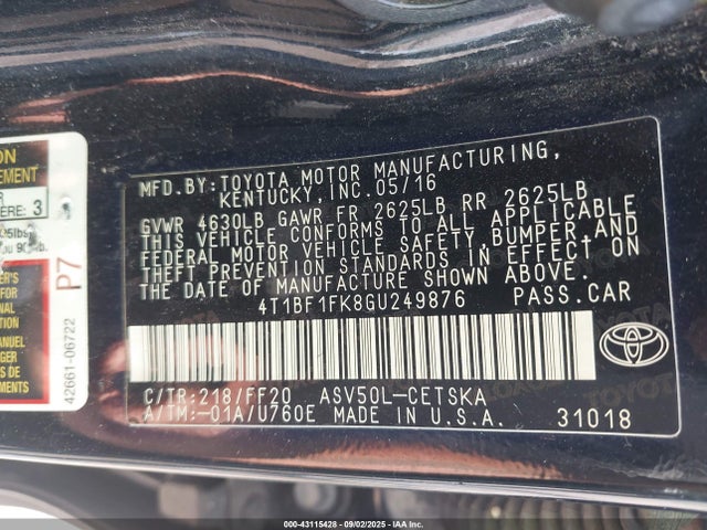 4T1BF1FK8GU249876 Toyota 2ar-fe