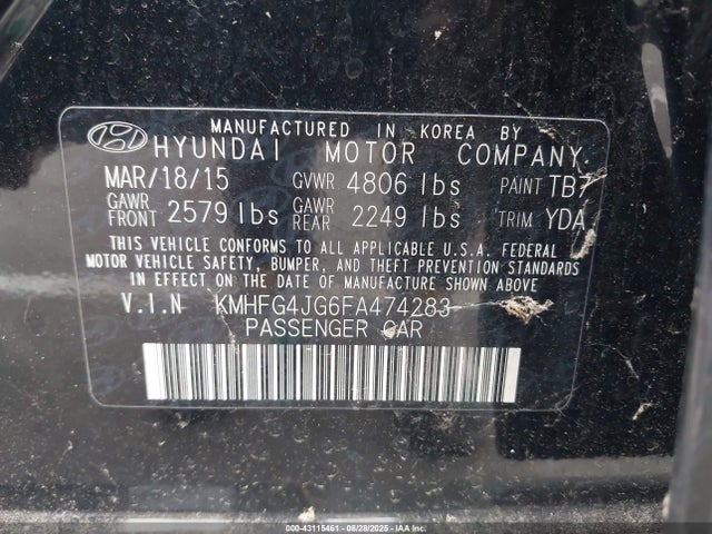 Hyundai dohc gdi lambda ii 2015 KMHFG4JG6FA474283 Image 9