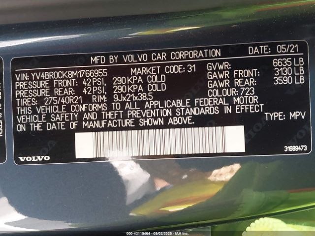 2021 VOLVO XC90 RECHARGE PLUG-IN HYBRID YV4BR0CK8M1766955 Photo 8