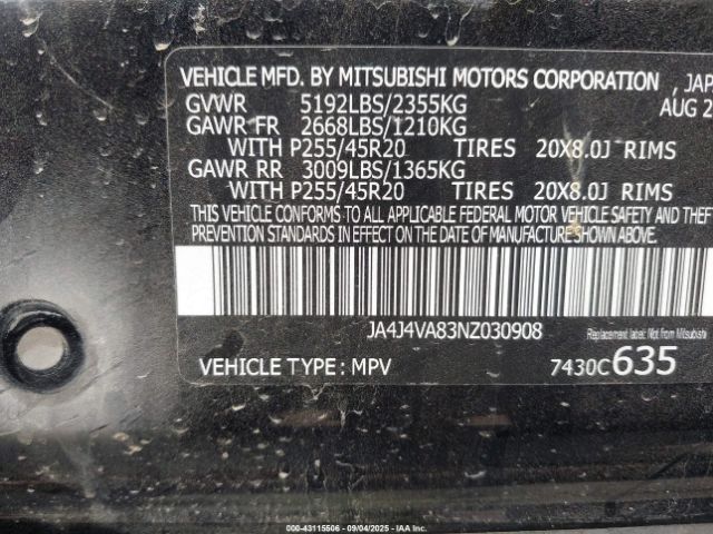2022 MITSUBISHI OUTLANDER JA4J4VA83NZ030908 Photo 8