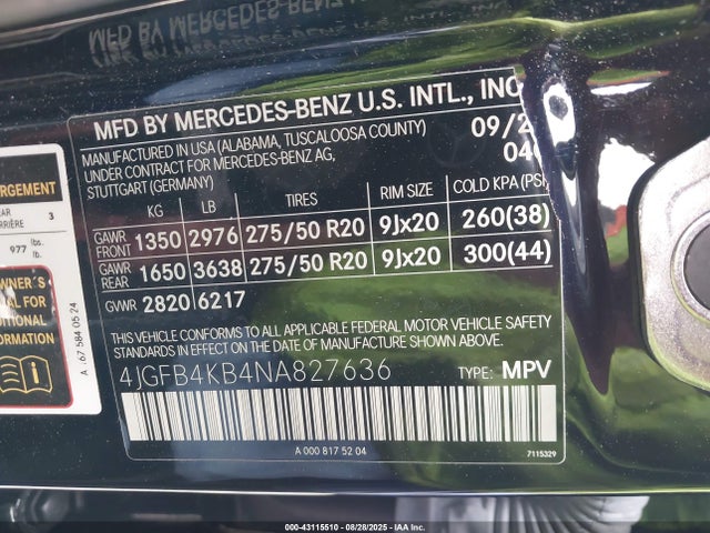 4JGFB4KB4NA827636 Mercedes-Benz m264