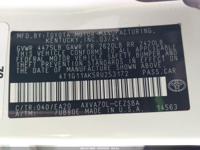 4T1G11AK5RU253172 Toyota a25a-fks