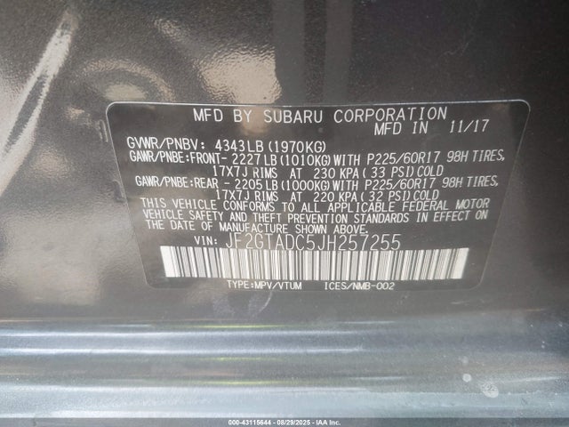 Subaru naturally aspirated 2018 JF2GTADC5JH257255 Image 9