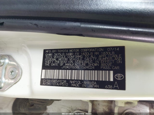 JTDKDTB38E1569024 Toyota 1nz-fxe+1lm