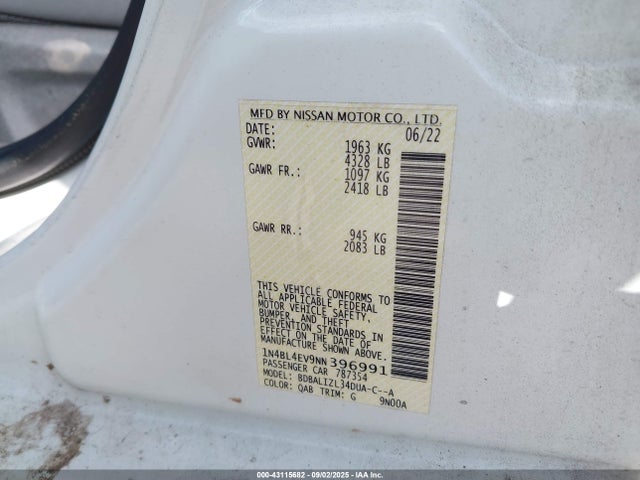 1N4BL4EV9NN396991 Nissan Altima Sl Fwd