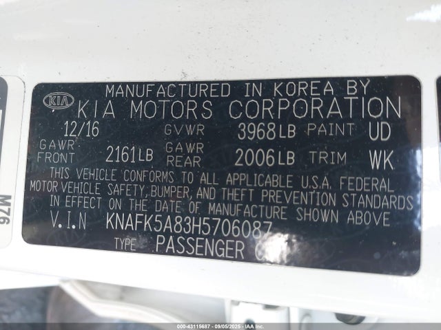 KNAFK5A83H5706087 KIA gdi nu