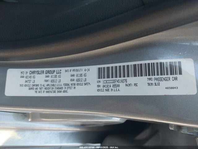 Aukcja sprzedaży 2015 Chrysler 200 C, vin: 1C3CCCCG5FN510276, numer aukcji: 43115705