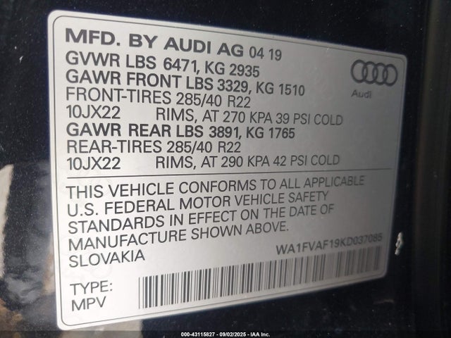 2019 AUDI Q8 WA1FVAF19KD037085 Photo 8