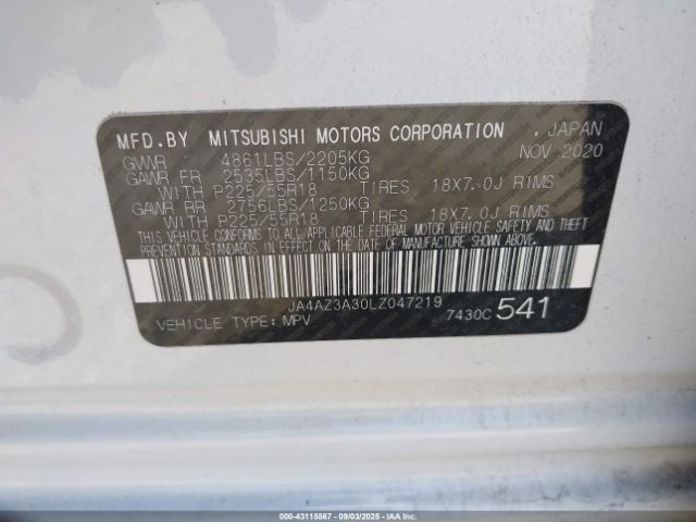 2020 MITSUBISHI OUTLANDER JA4AZ3A30LZ047219 Photo 8