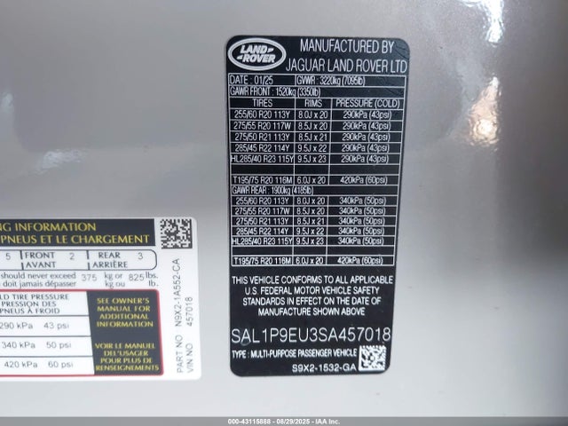SAL1P9EU3SA457018 Land Rover aj20p6