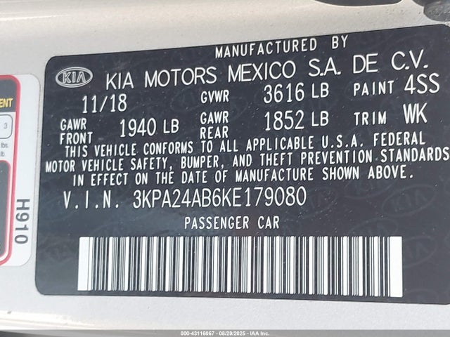 3KPA24AB6KE179080 KIA gdi gamma
