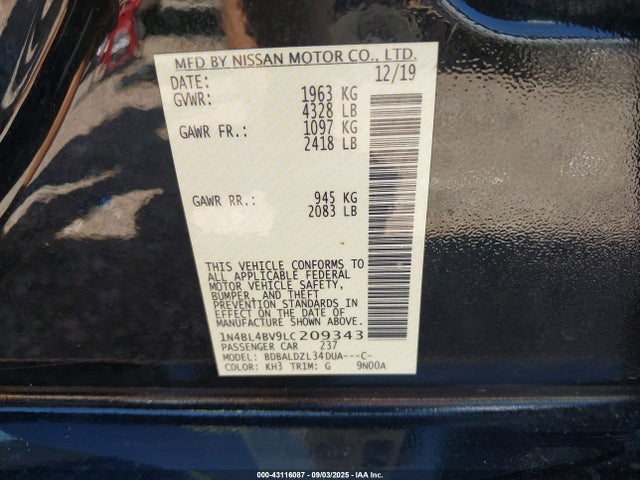 Nissan 2020 2020 1N4BL4BV9LC209343 Image 9