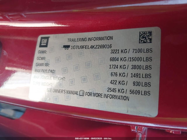 1GTU9FEL4KZ269016 GMC l87 - di dfm, alum, gen 5