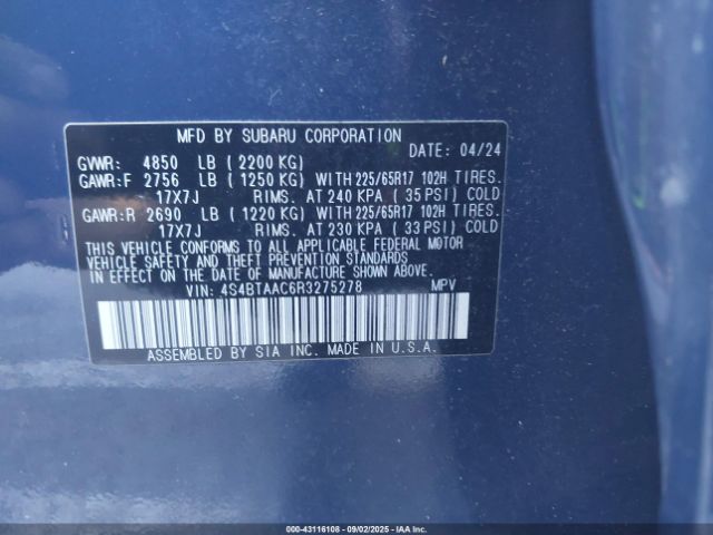 2024 SUBARU OUTBACK 4S4BTAAC6R3275278 Photo 8