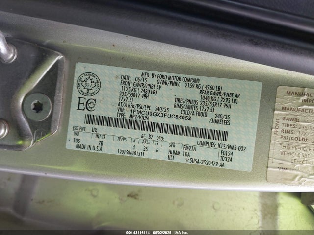 1FMCU9GX3FUC84052 Ford 2015