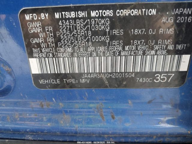 2017 MITSUBISHI OUTLANDER SPORT JA4AR3AU0HZ001504 Photo 8