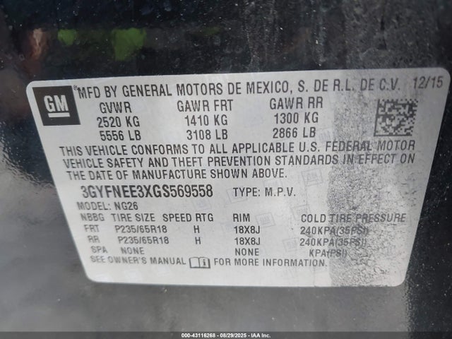 2016 CADILLAC SRX 3GYFNEE3XGS569558 Photo 8