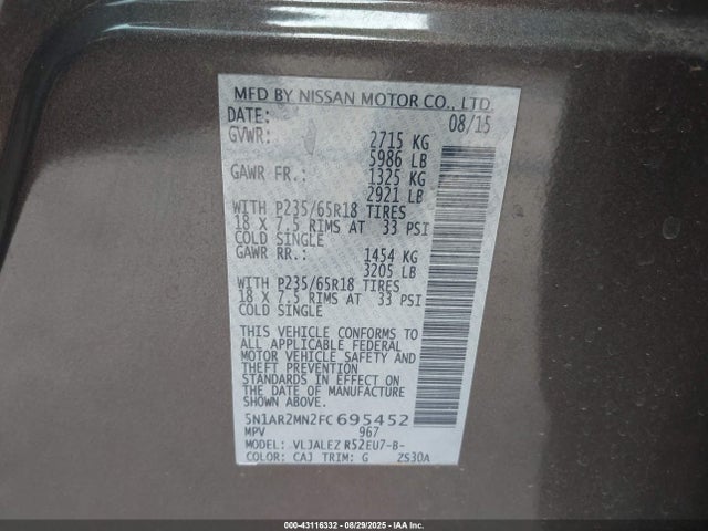 Nissan 2015 2015 5N1AR2MN2FC695452 Image 9