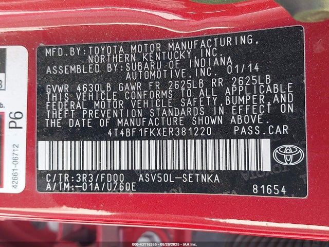 Toyota 2ar-fe 2014 4T4BF1FKXER381220 Image 9