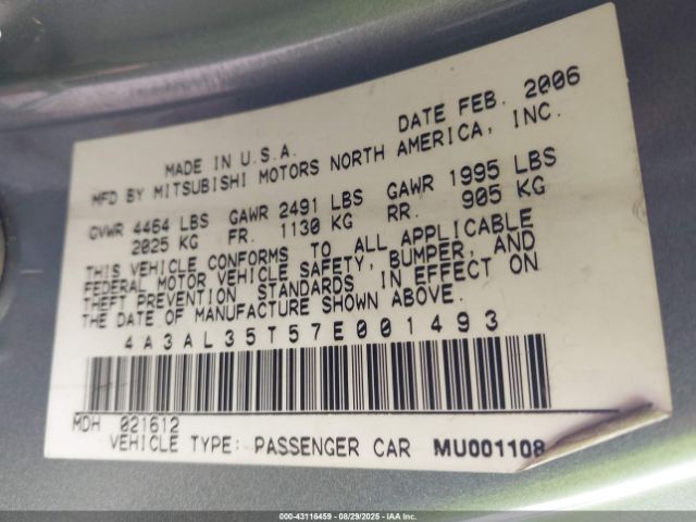 2007 MITSUBISHI ECLIPSE SPYDER 4A3AL35T57E001493 Photo 8