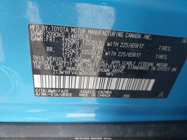 2020 TOYOTA RAV4 2T3W1RFV4LW084998 Photo 8