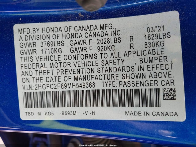 2HGFC2F89MH549368 Honda k20c2