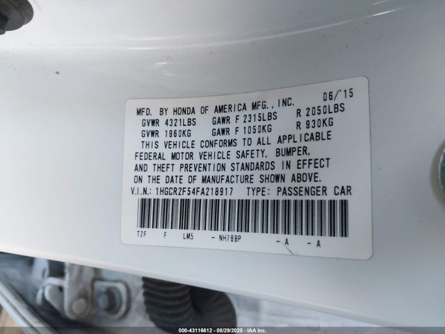 Honda k24w1 2015 1HGCR2F54FA218917 Image 9