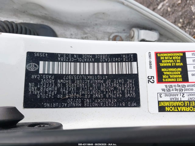 43116649 :رقم المزاد ، 4T1G11AK1LU351977 vin ، 2020 Toyota Camry Se مزاد بيع