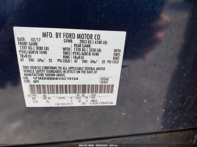 1FM5K8B84HGC19124 Ford 3.5l ti-vct