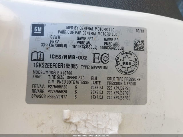 1GKS2EEF0ER165065 GMC l94 - flex fuel(gas/alc), alum cylinder deactivation