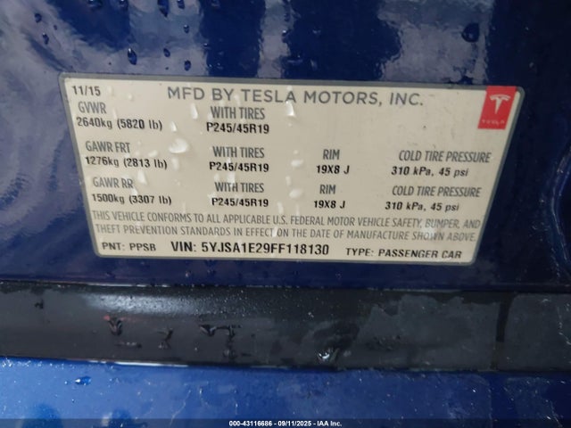 2015 TESLA MODEL S 5YJSA1E29FF118130 Photo 8