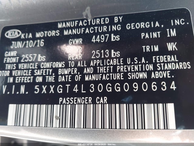 5XXGT4L30GG090634 KIA t-gdi theta ii