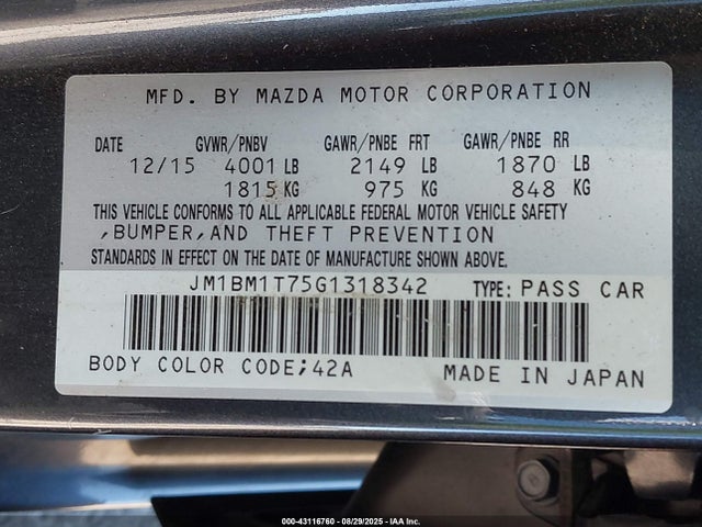 JM1BM1T75G1318342 Mazda pe